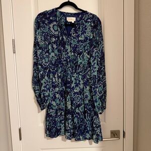 Anthropologie Blue and Green Floral Mini Dress